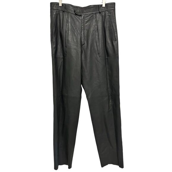 Ferragamo Vintage 1980’s Gray Calf Leather Pants 32” Waist 34” Inseam EU 52 - Picture 1 of 16